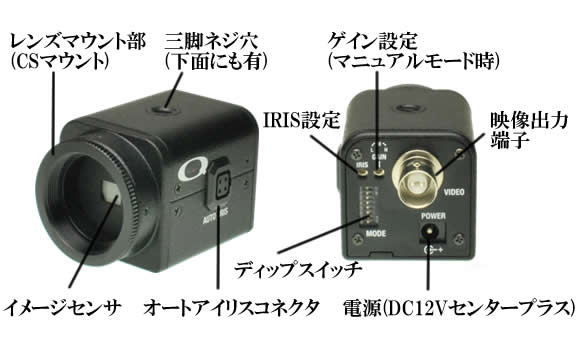 昼夜兼用超低照度モノクロ小型CCDカメラ　CN-37H3の各部名称