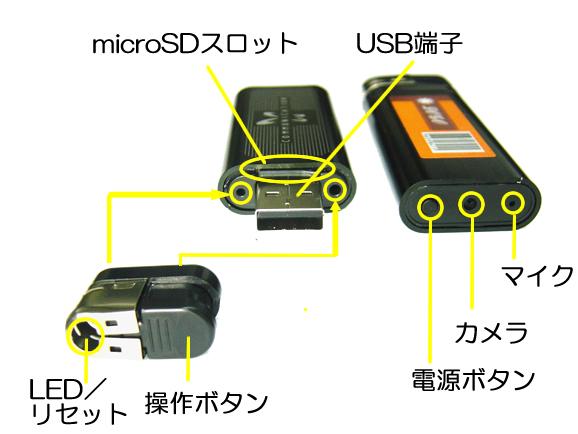 百円ライター擬装　小型ビデオカメラ　CN-XJ403の各部名称