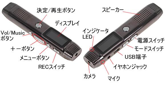 8GBメモリ内蔵カメラ付ICレコーダー　カメラ付ボイスレコーダー　CN-GH807の各部名称