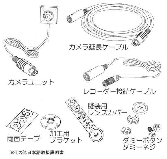 PMC-3L　ケーブル延長可能なPMCレコーダー専用のネジボタン擬装式デジタルCMOSカメラの基本セット内容