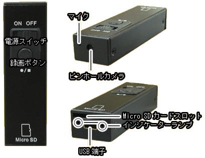 単3電池サイズビデオカメラ　CAM-007Mini各部名称