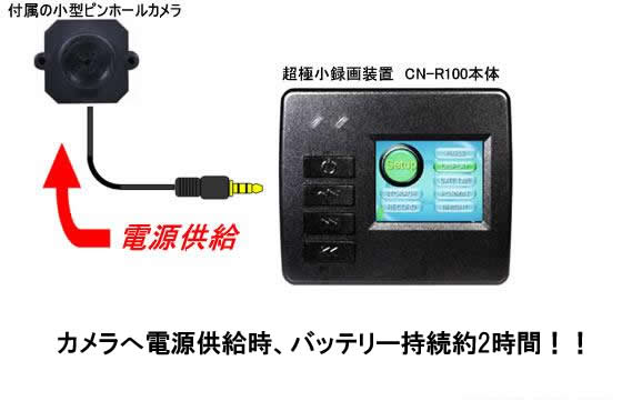 超極小録画装置CN-R100と小型カメラの接続図