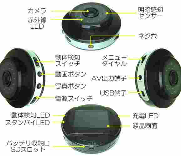 CN-6884A　録画機能付きデジタル8倍ズーム防犯監視カメラの各部名称