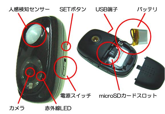 昼夜兼用自動センサービデオカメラ　CN-90Q2の各部名称