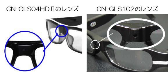 黒縁メガネ型ビデオカメラのピンホールレンズ比較