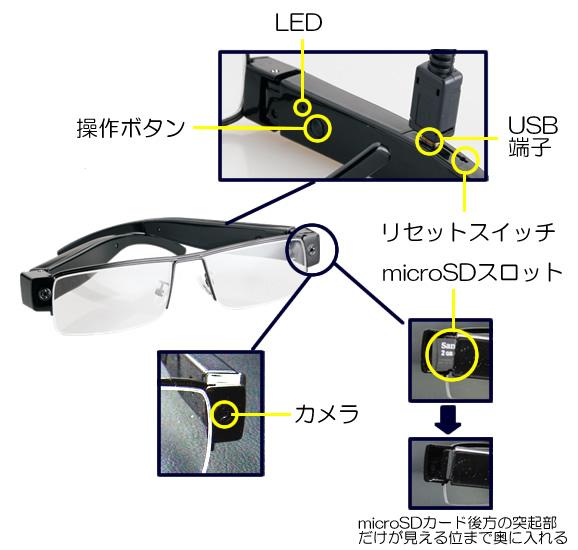1080P動画対応　メガネ型フルHDビデオカメラ　CN-GLS13HDの各部名称