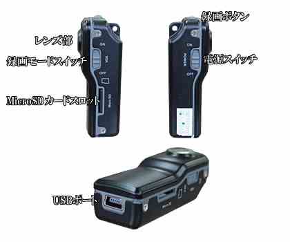 CAM-007NEO　音感機能搭載　VGA録画可能小型ビデオカメラの各部名称