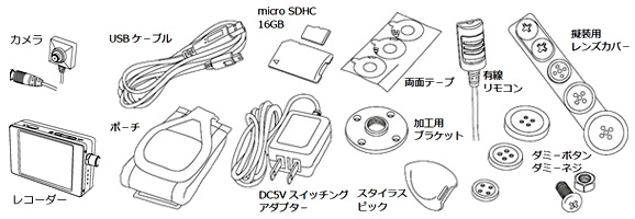 PMC-7S　Wifi機能搭載　ネジ・ボタン擬装式小型カメラとタバコサイズレコーダーのDVRセットの基本セット内容