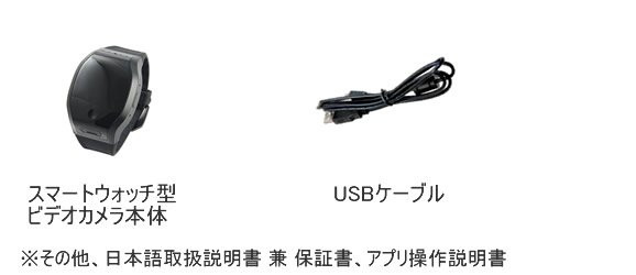 Wi-Fi搭載スマートウォッチ擬装型スパイカメラ　PW-350の基本セット内容