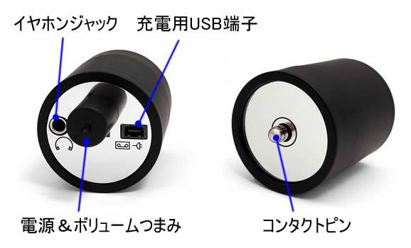 充電式アンプ一体型コンクリートマイク　CN-WLD01の各部名称