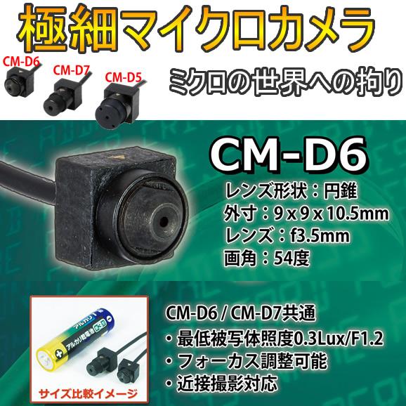 カメラヘッドわずか９ｍｍ角の近接撮影可能な低照度極細マイクロカメラ（円錐レンズタイプ）　CM-D6